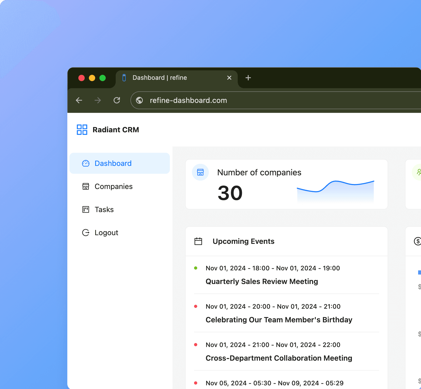 Radiant: Business Dashboard - A modern dashboard built with real-time data sync